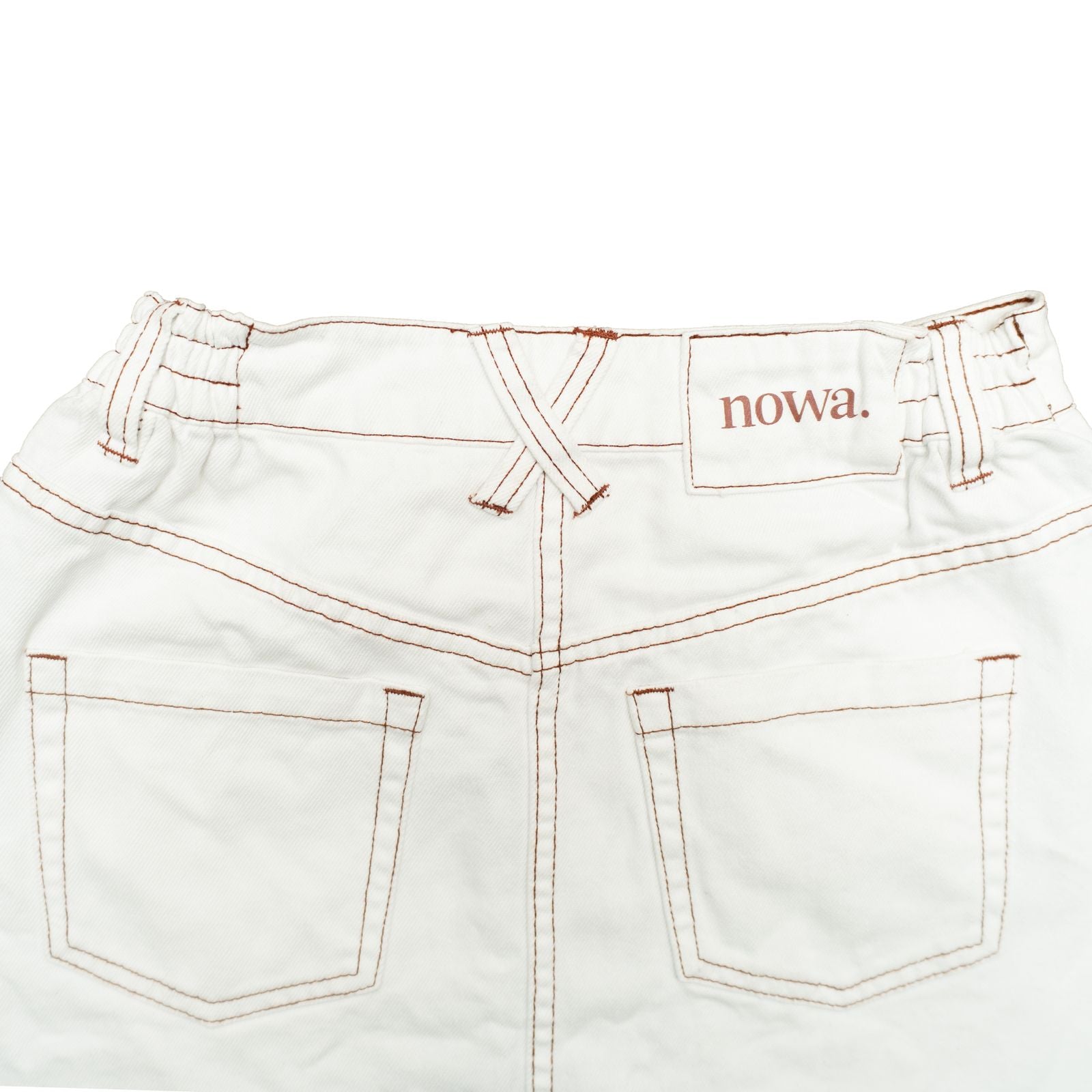 Passenger Wrap Skirt - Bright White / Brown contrast Stitch