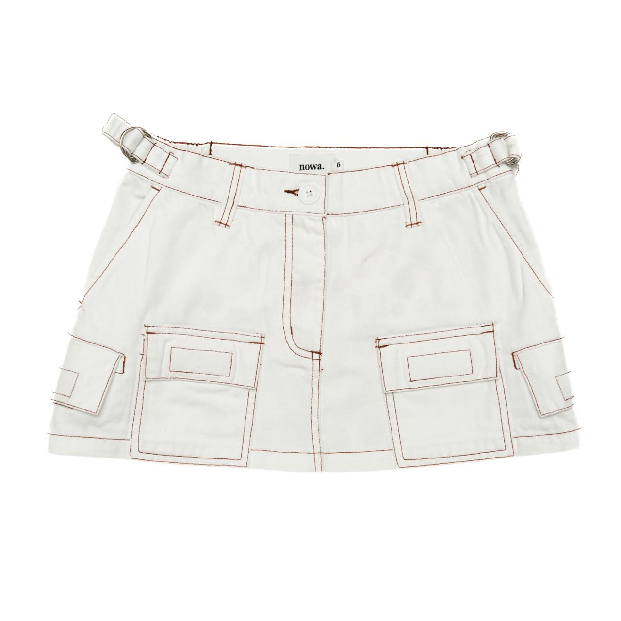 Low Rise Utility Skirt - Bright White Contrast Brown stitch