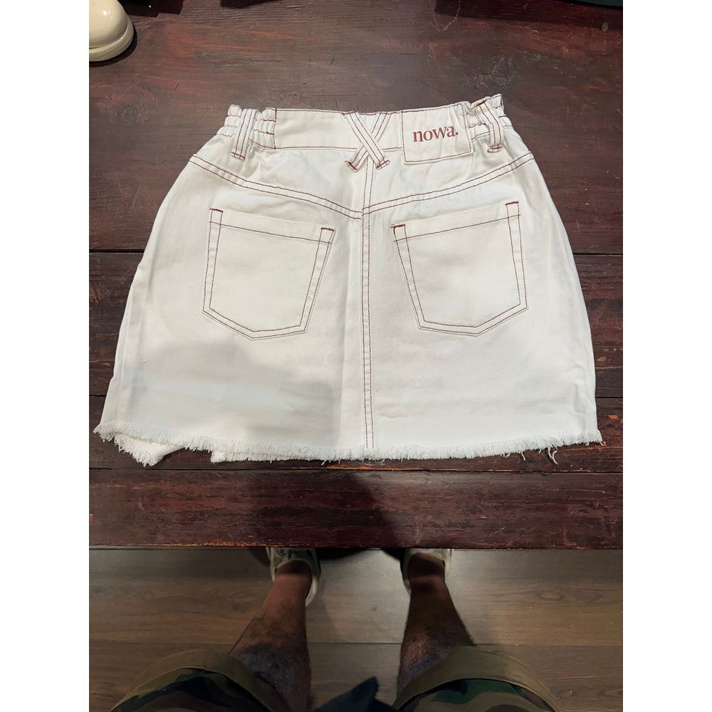 Passenger Wrap Skirt - Bright White / Brown contrast Stitch