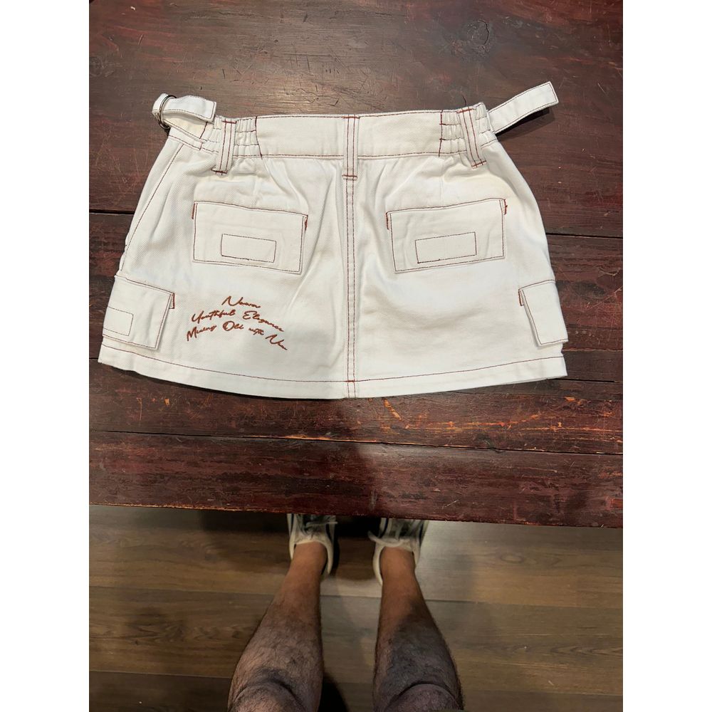 Low Rise Utility Skirt - Bright White Contrast Brown stitch