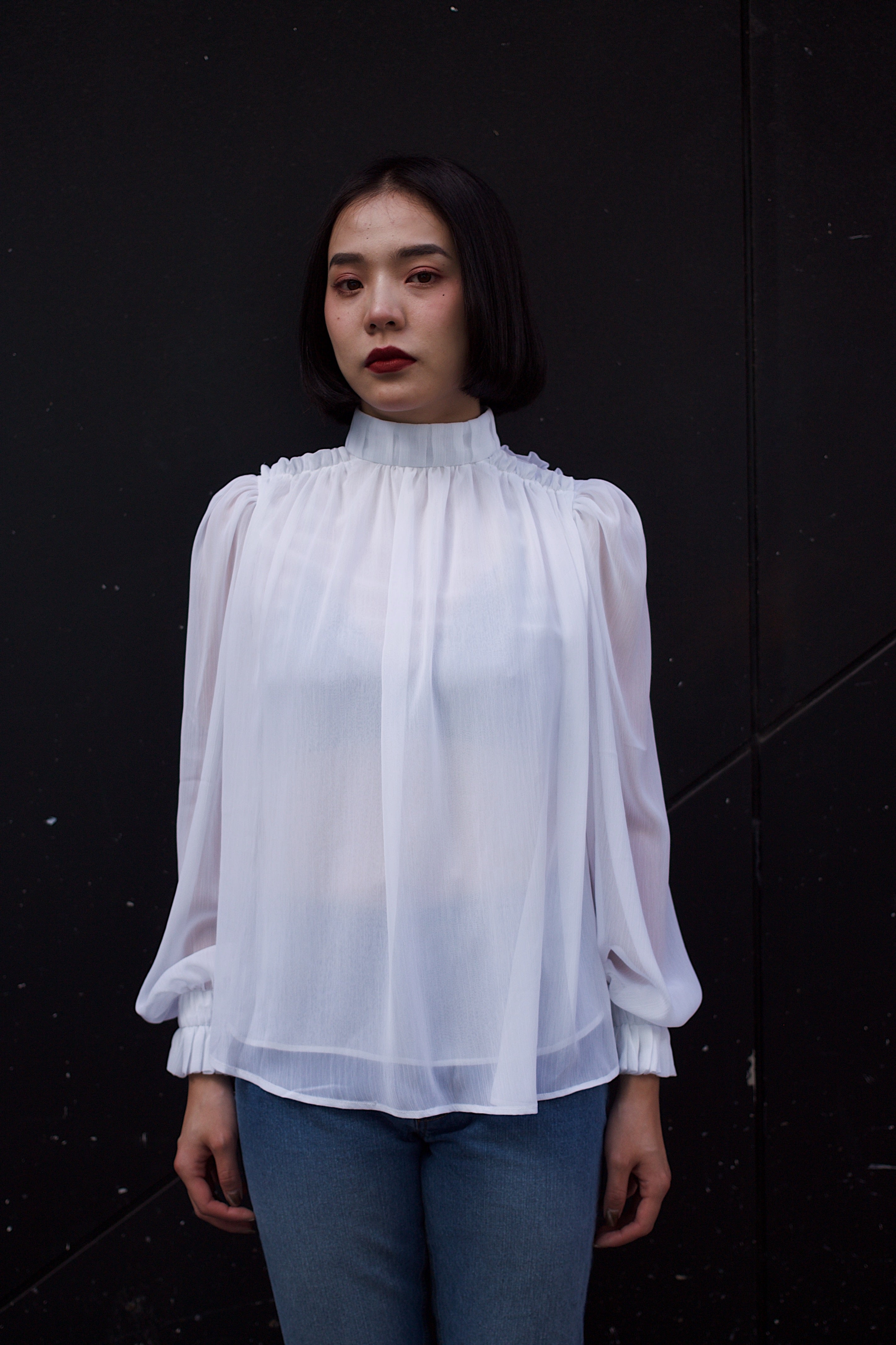 High neck blouse - white