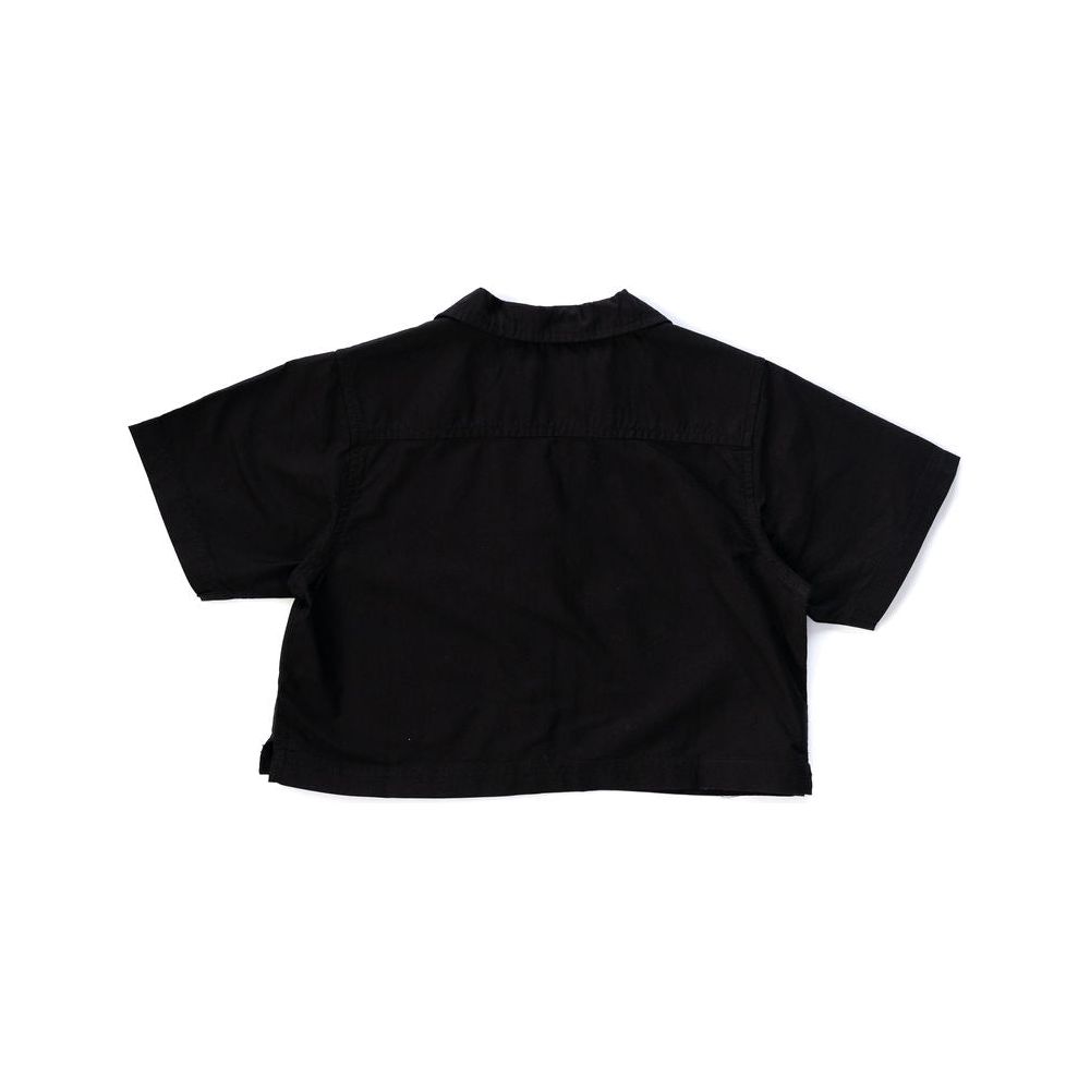 Camp Crop Collar Shirt - Black Oxford Cotton