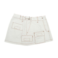Low Rise Utility Skirt - Bright White Contrast Brown stitch