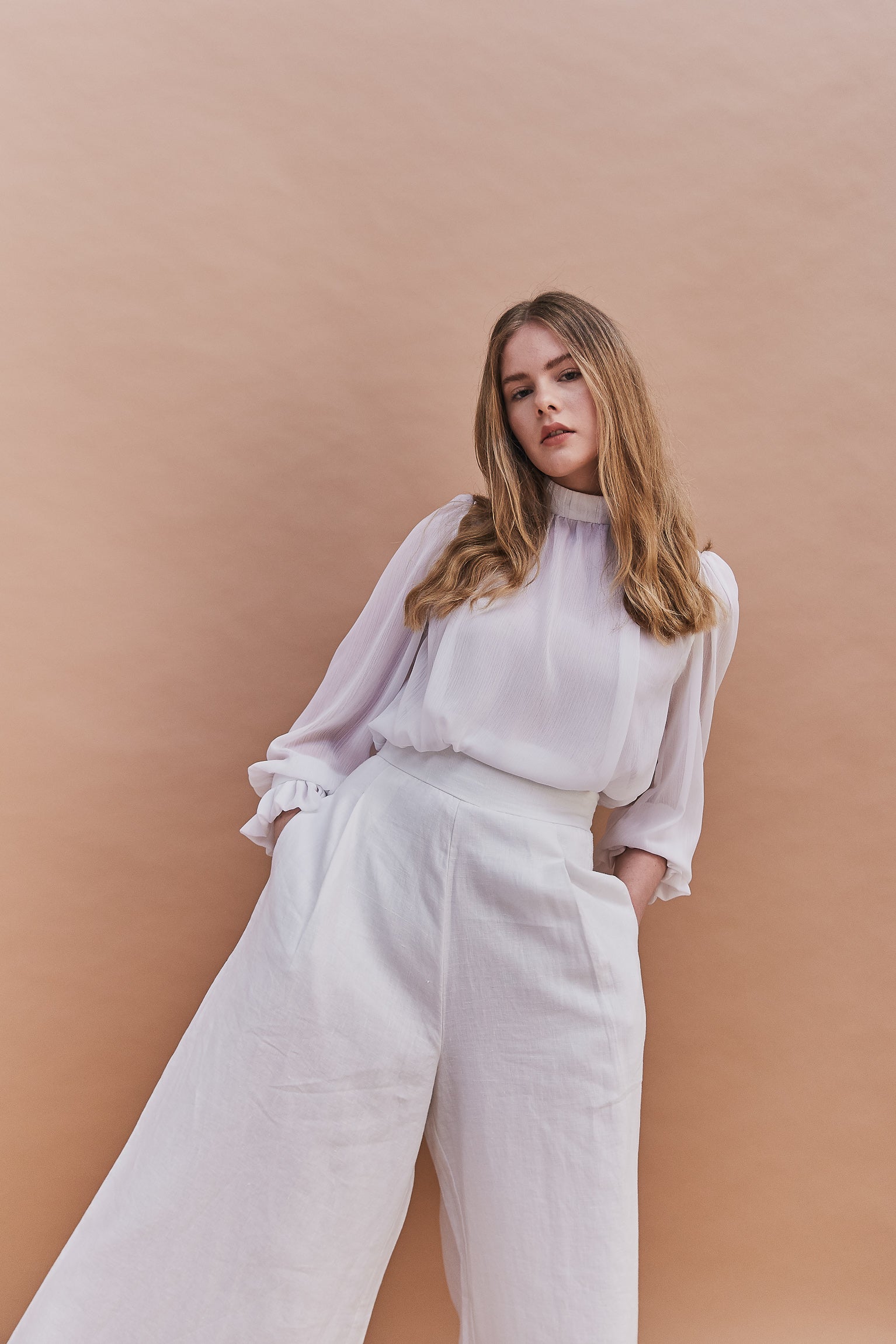 High neck blouse - white