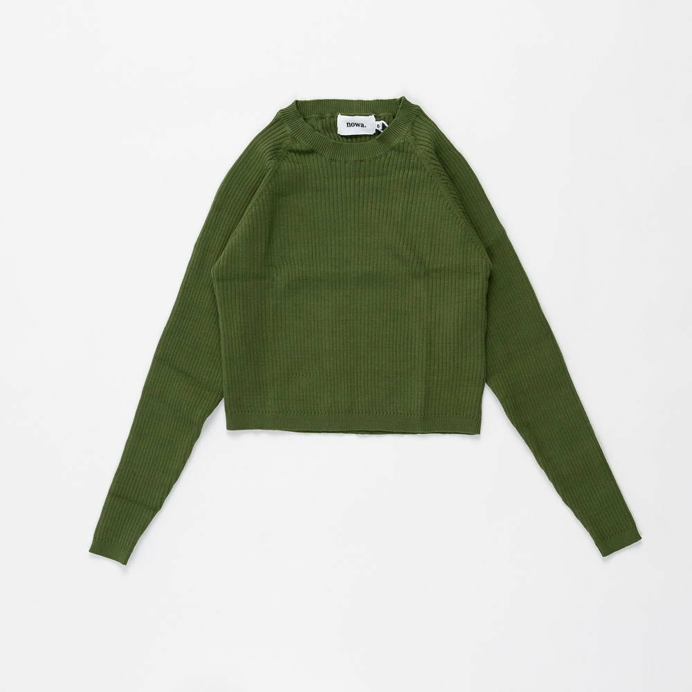 Ribbed Long Sleeve Top in Green