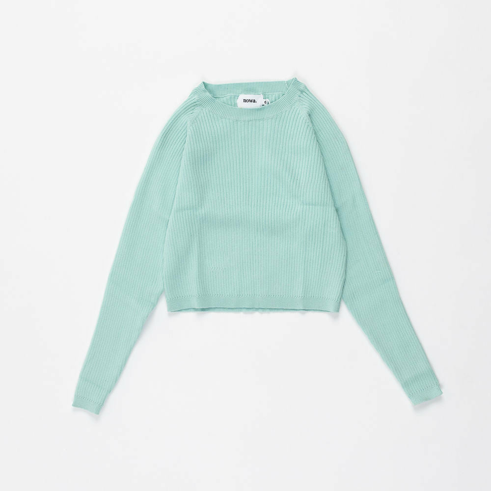 Ribbed Long Sleeve Top in Pastel Turquoise