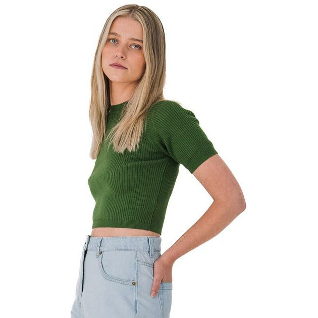 Ribbed Short Sleeve Top in Garden Green