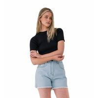 Ribbed Short Sleeve Top in Black