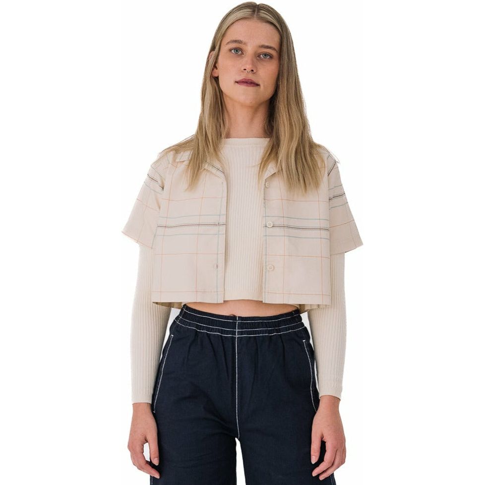 Cropped Camp Collar Shirt in Plaid