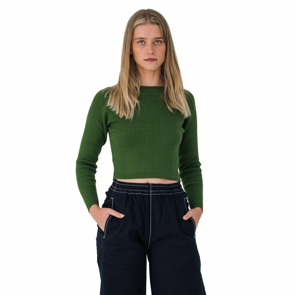Ribbed Long Sleeve Top in Green