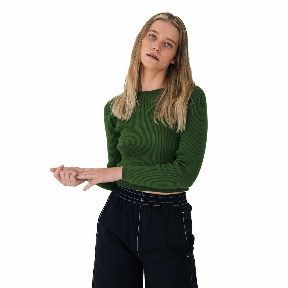 Ribbed Long Sleeve Top in Green