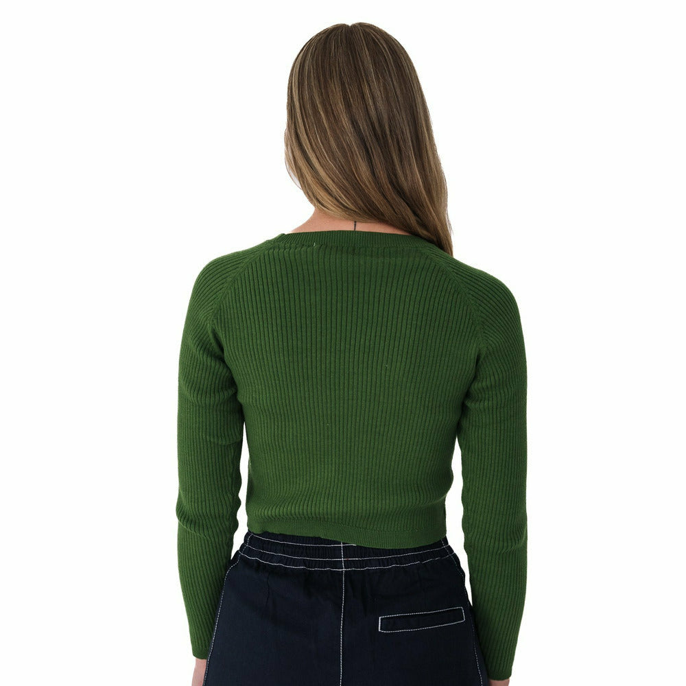Ribbed Long Sleeve Top in Green