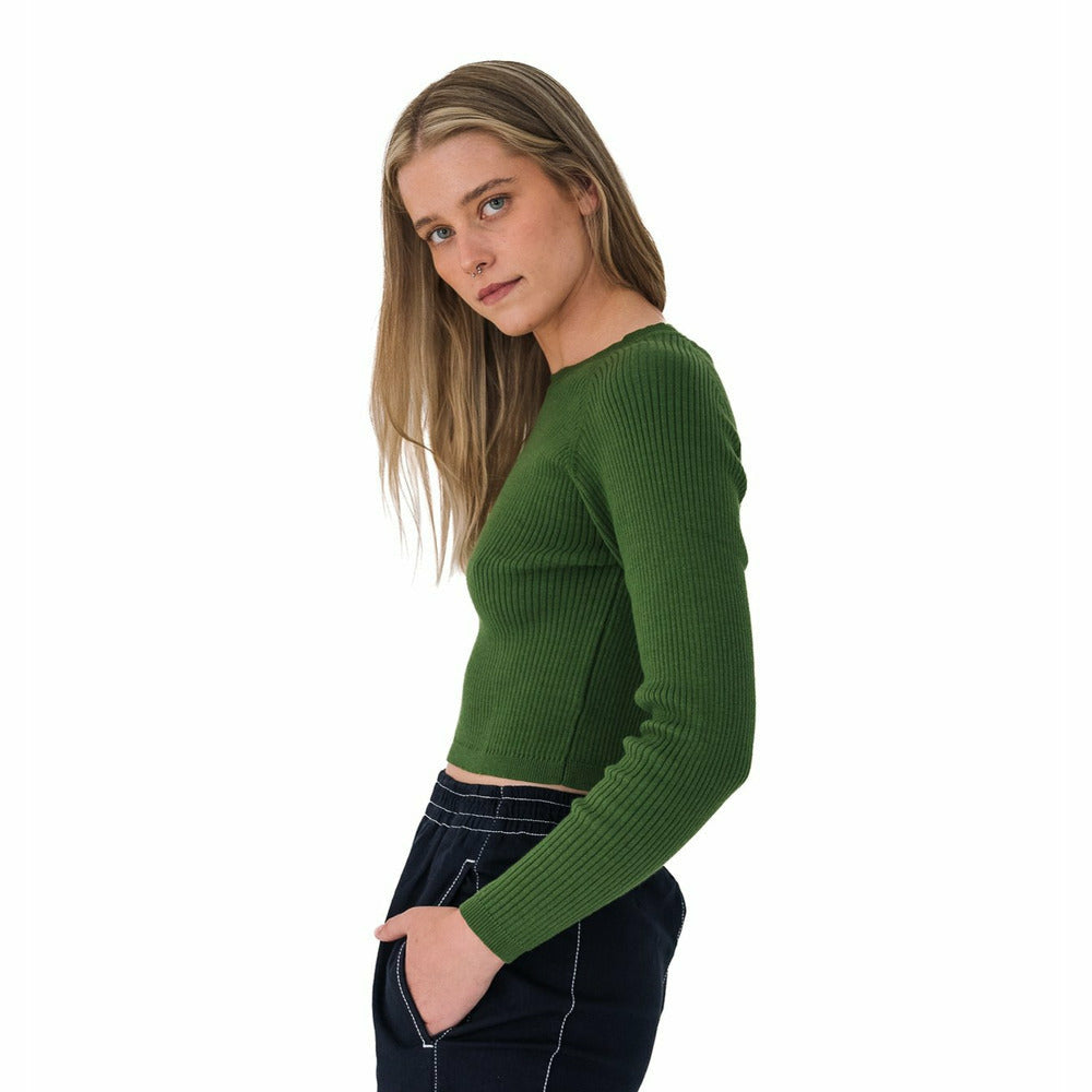 Ribbed Long Sleeve Top in Green