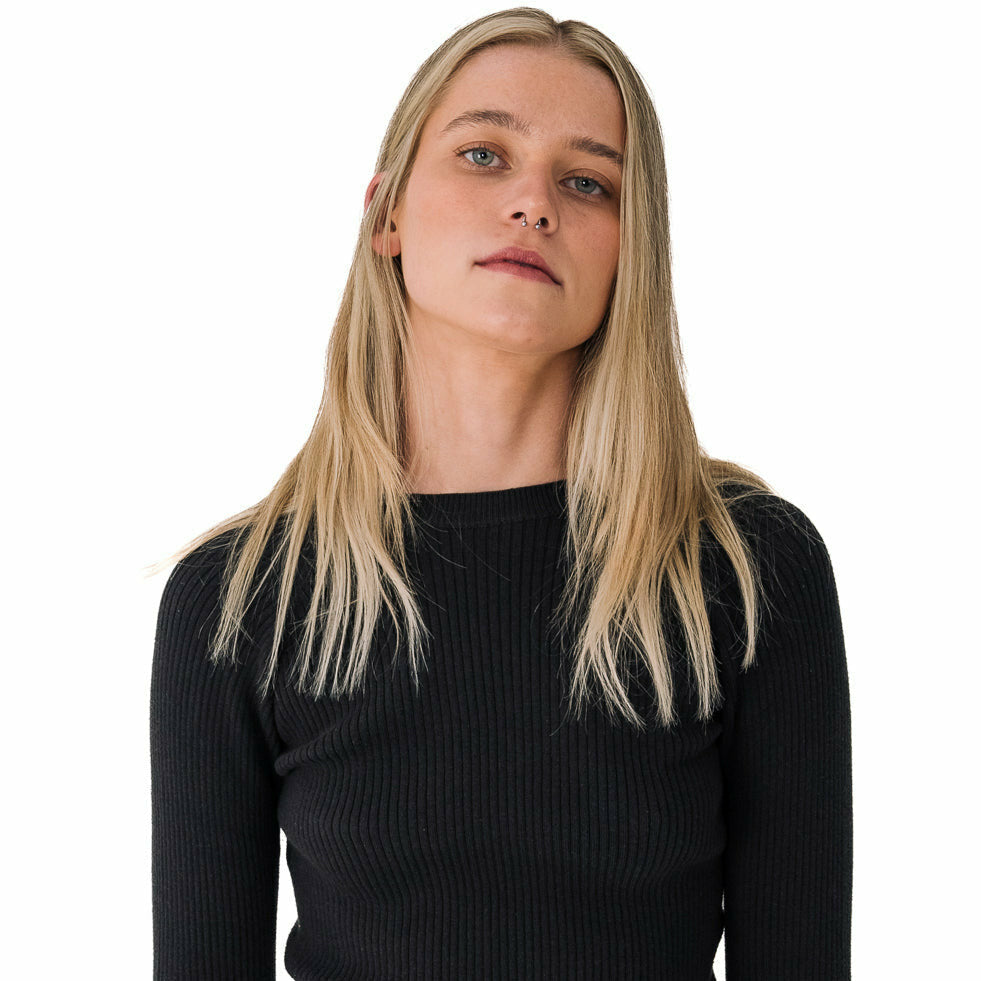 Ribbed Long Sleeve Top in Black