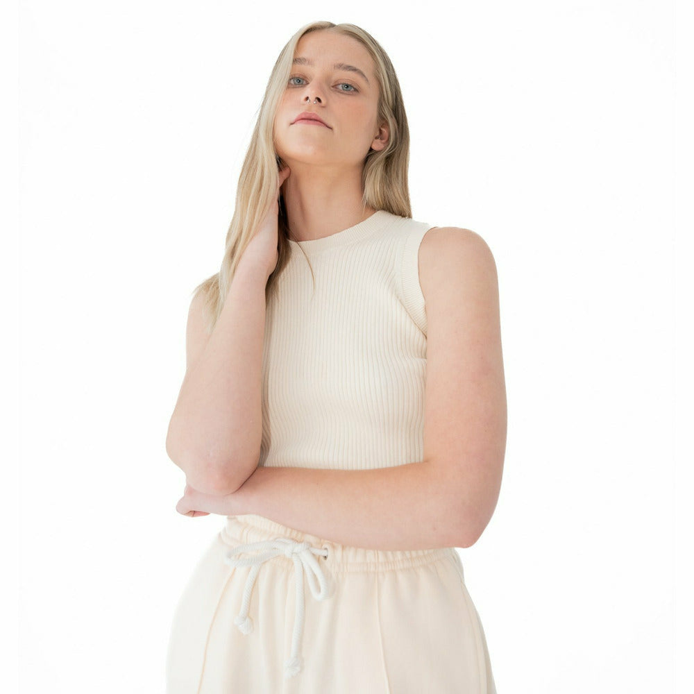 Ribbed Tank Top in Pearled Ivory