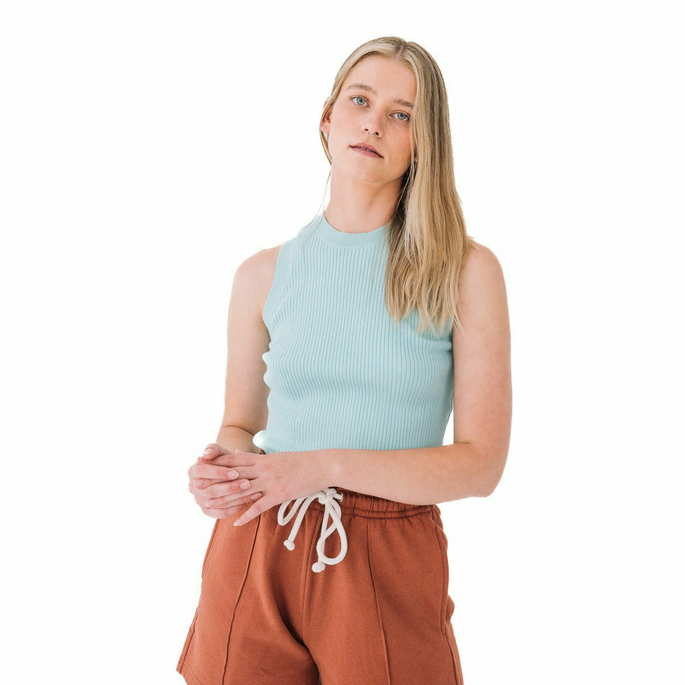 Ribbed Tank Top in Pastel Turquoise