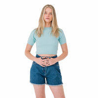 Ribbed Short Sleeve Top in Pastel Turquoise