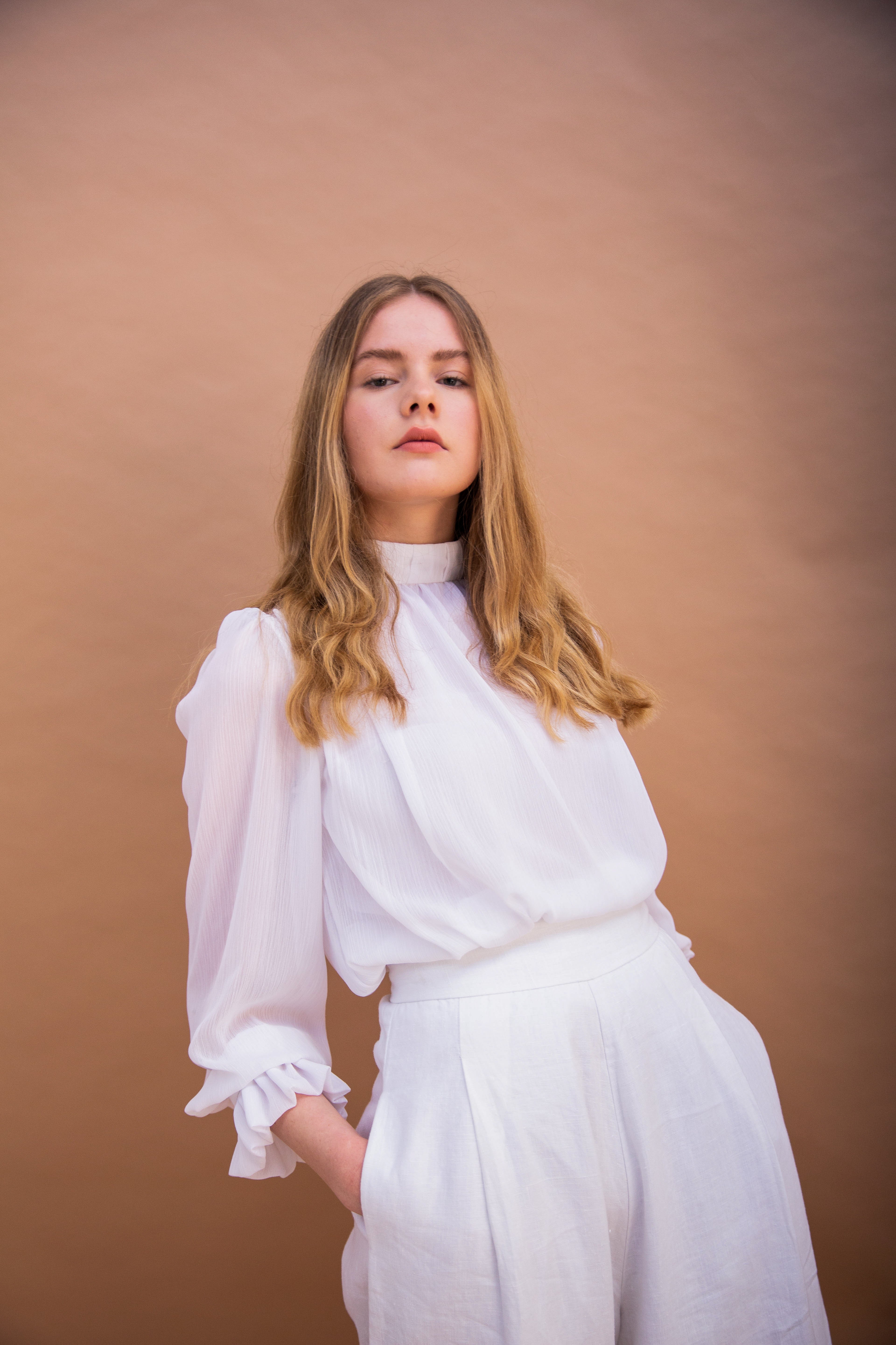 High neck blouse - white