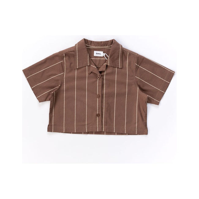 Cropped Camp Collar Shirt in Brown