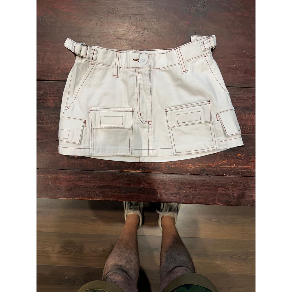 Low Rise Utility Skirt - Bright White Contrast Brown stitch