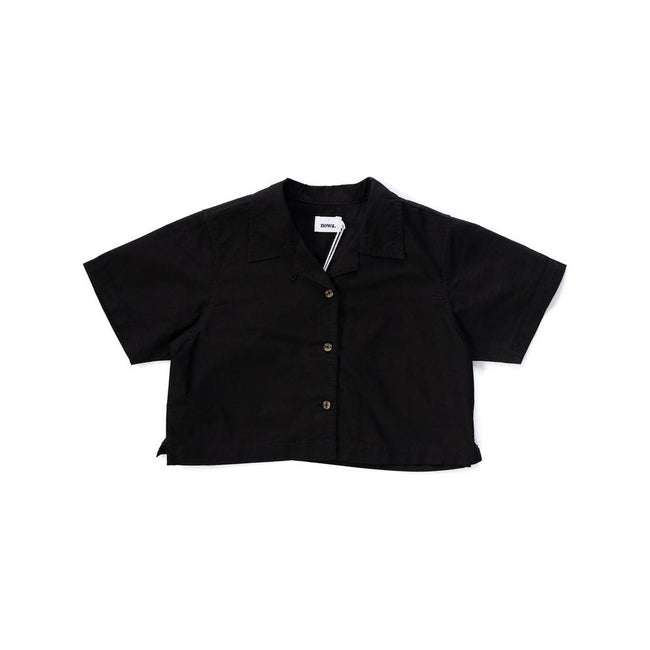 Camp Crop Collar Shirt - Black Oxford Cotton