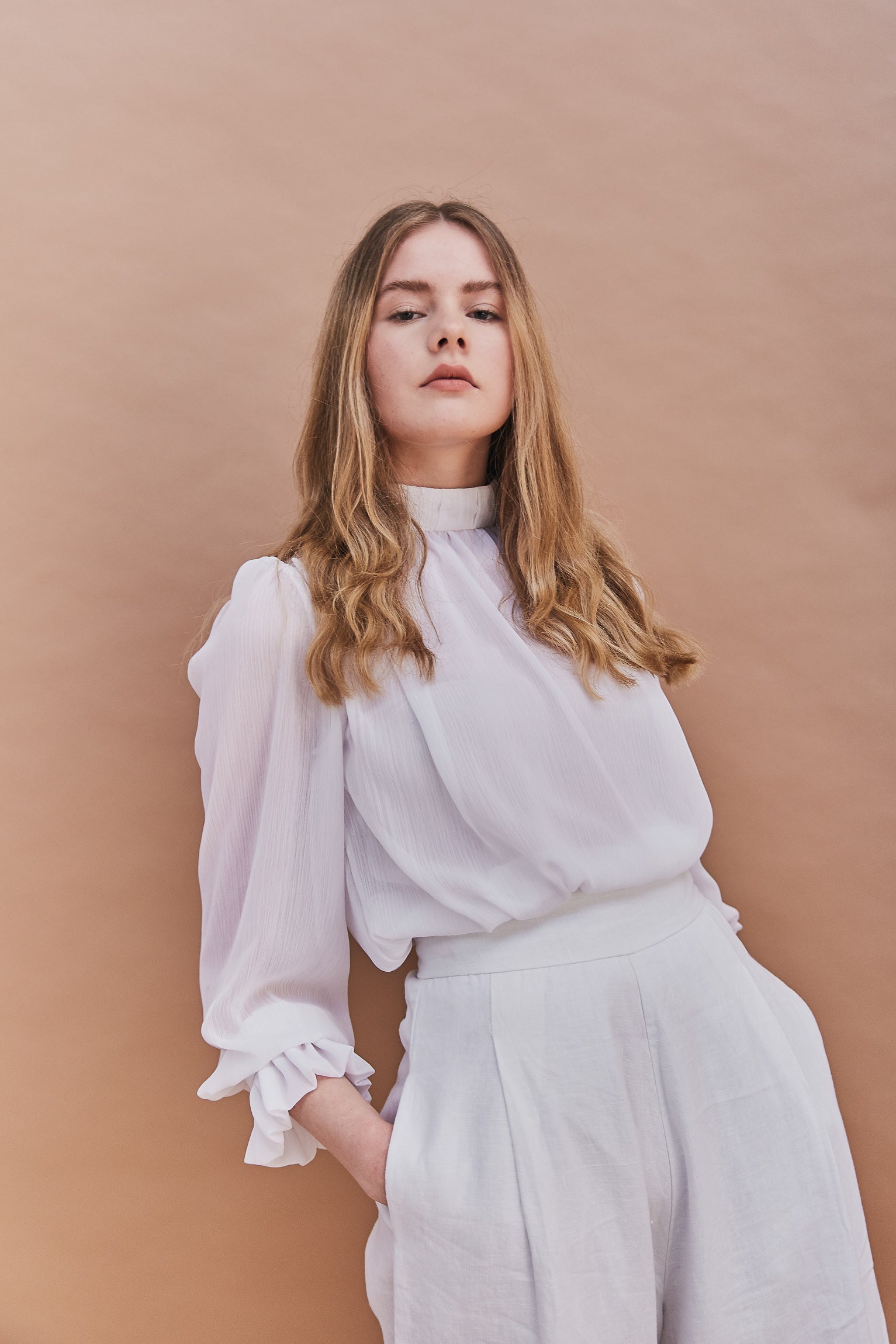 High neck blouse - white