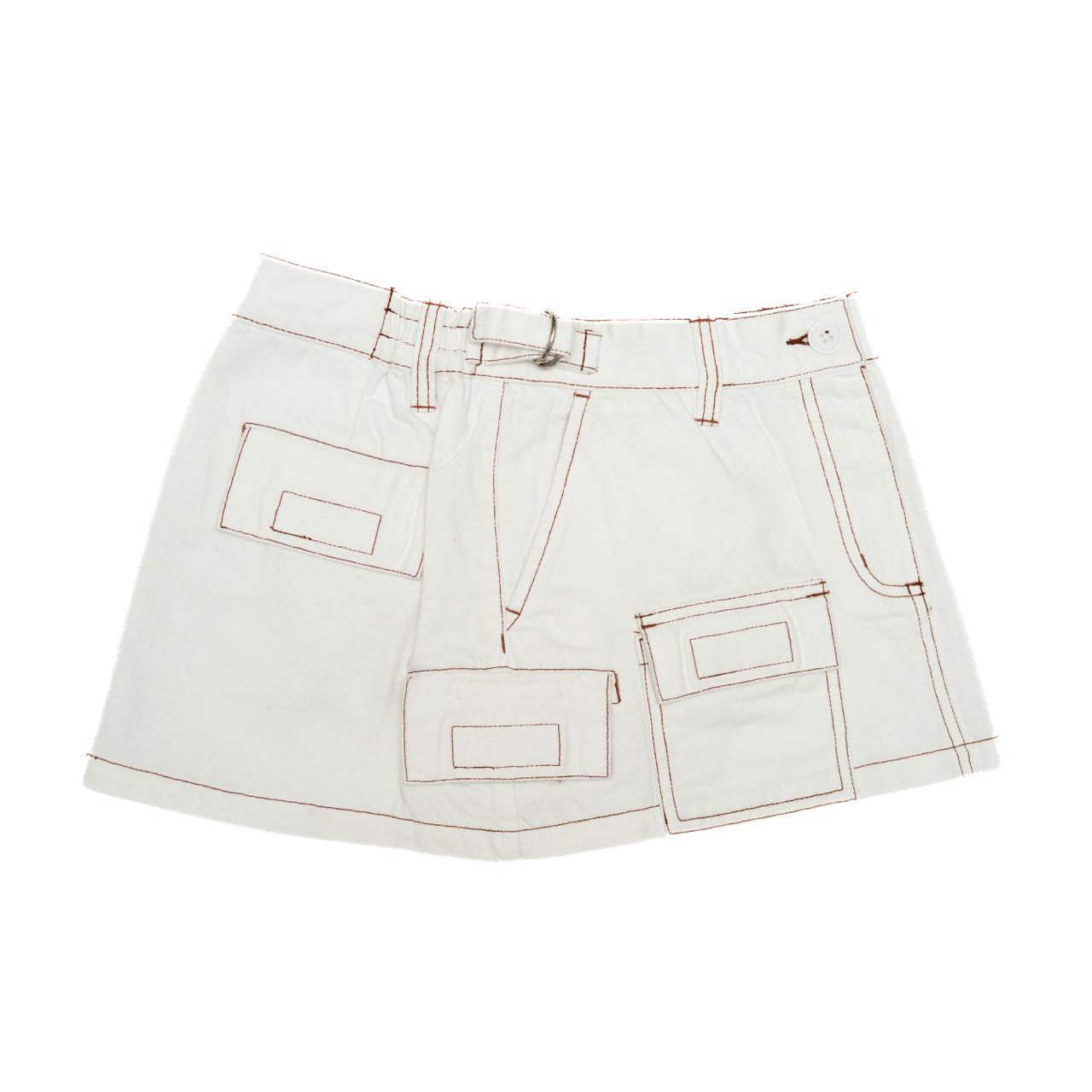 Low Rise Utility Skirt - Bright White Contrast Brown stitch