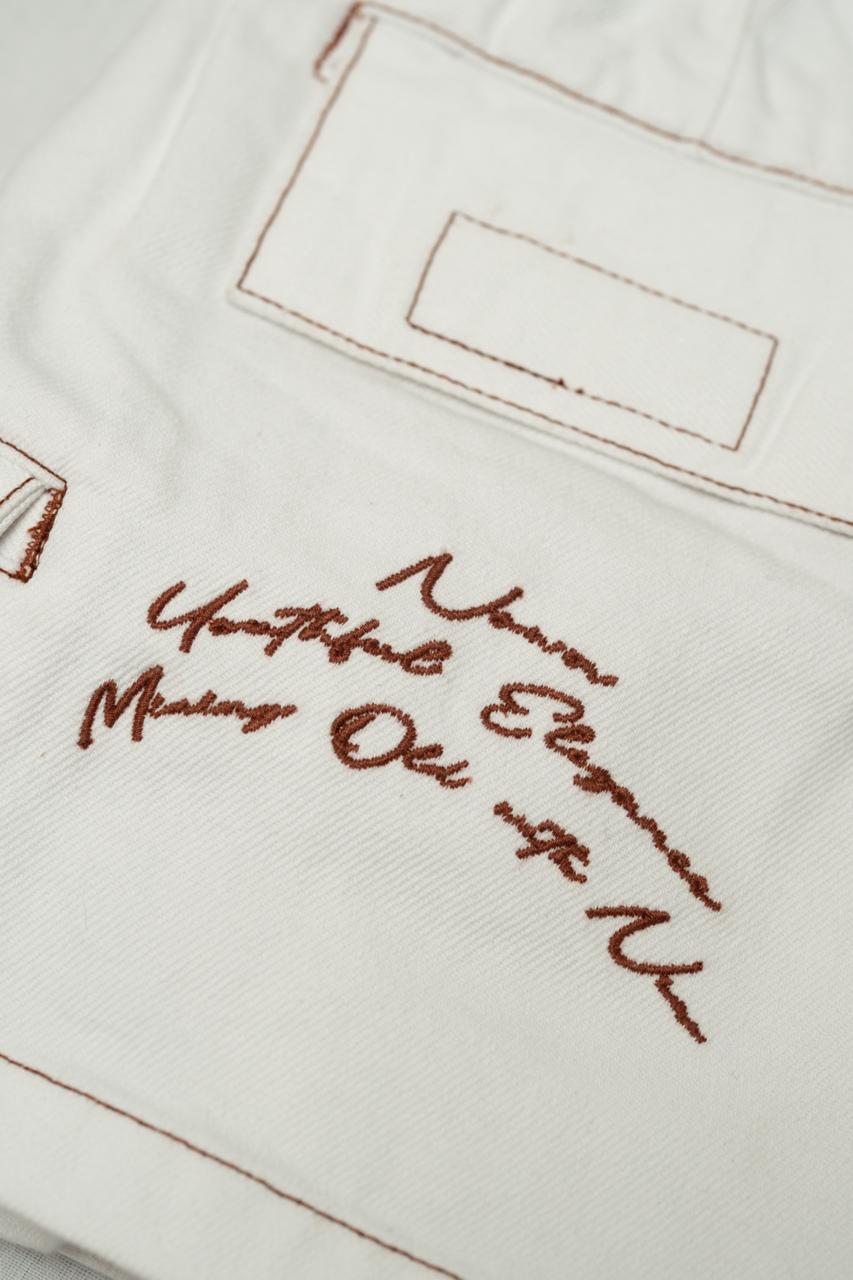 Low Rise Utility Skirt - Bright White Contrast Brown stitch