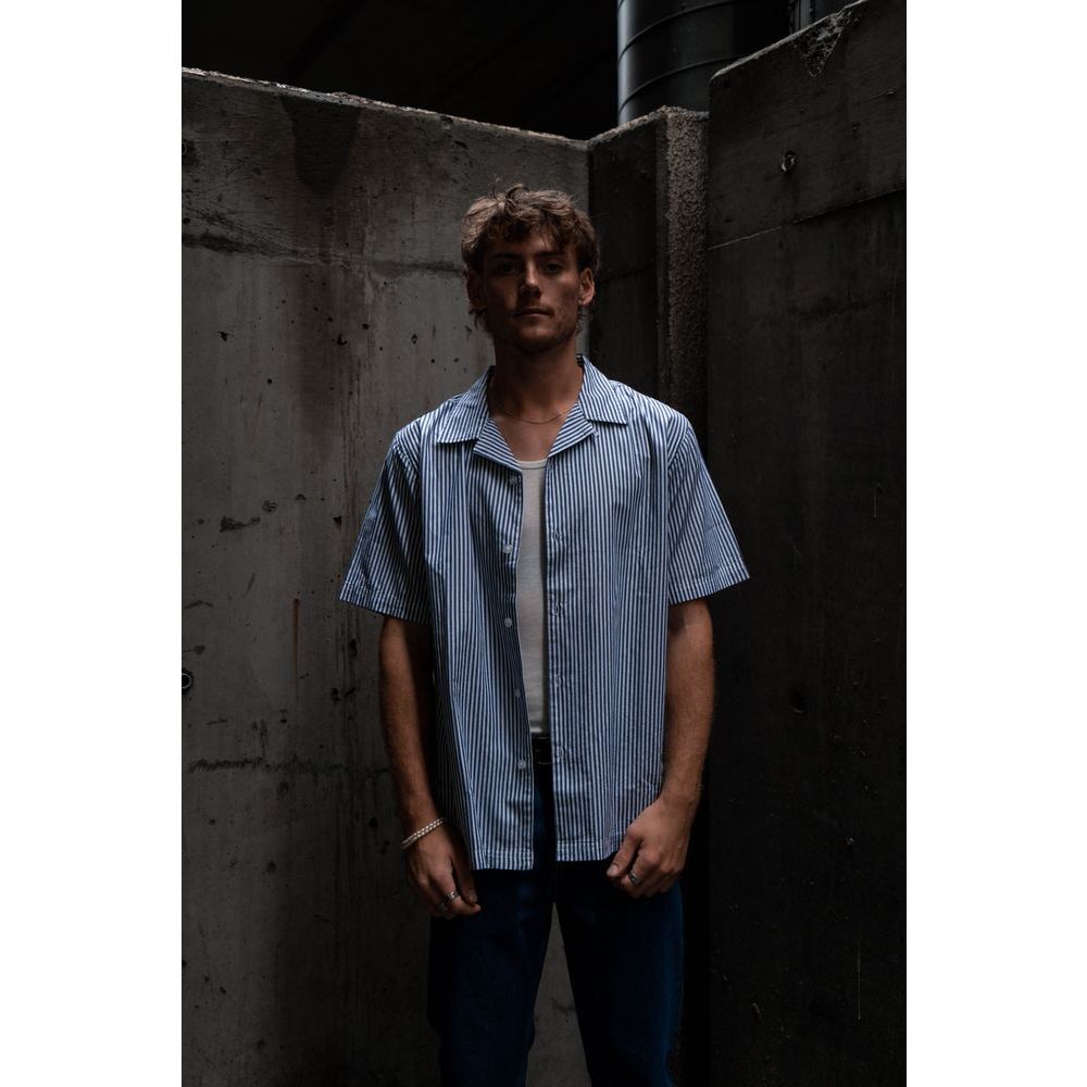 Train Yard Stripe  S/S Camp Collar Shirt
