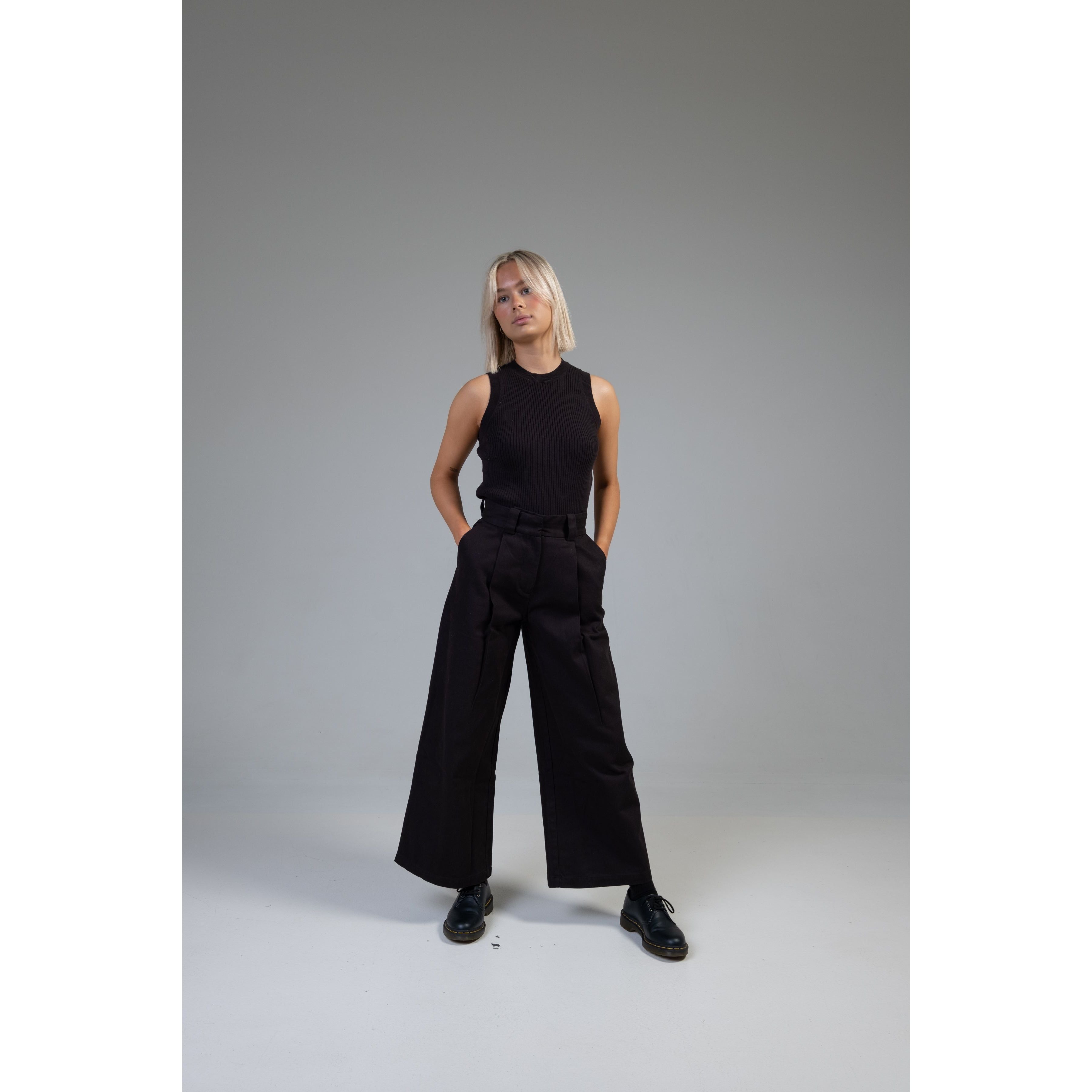 1924 High & Wide Leg Trouser - Char Black