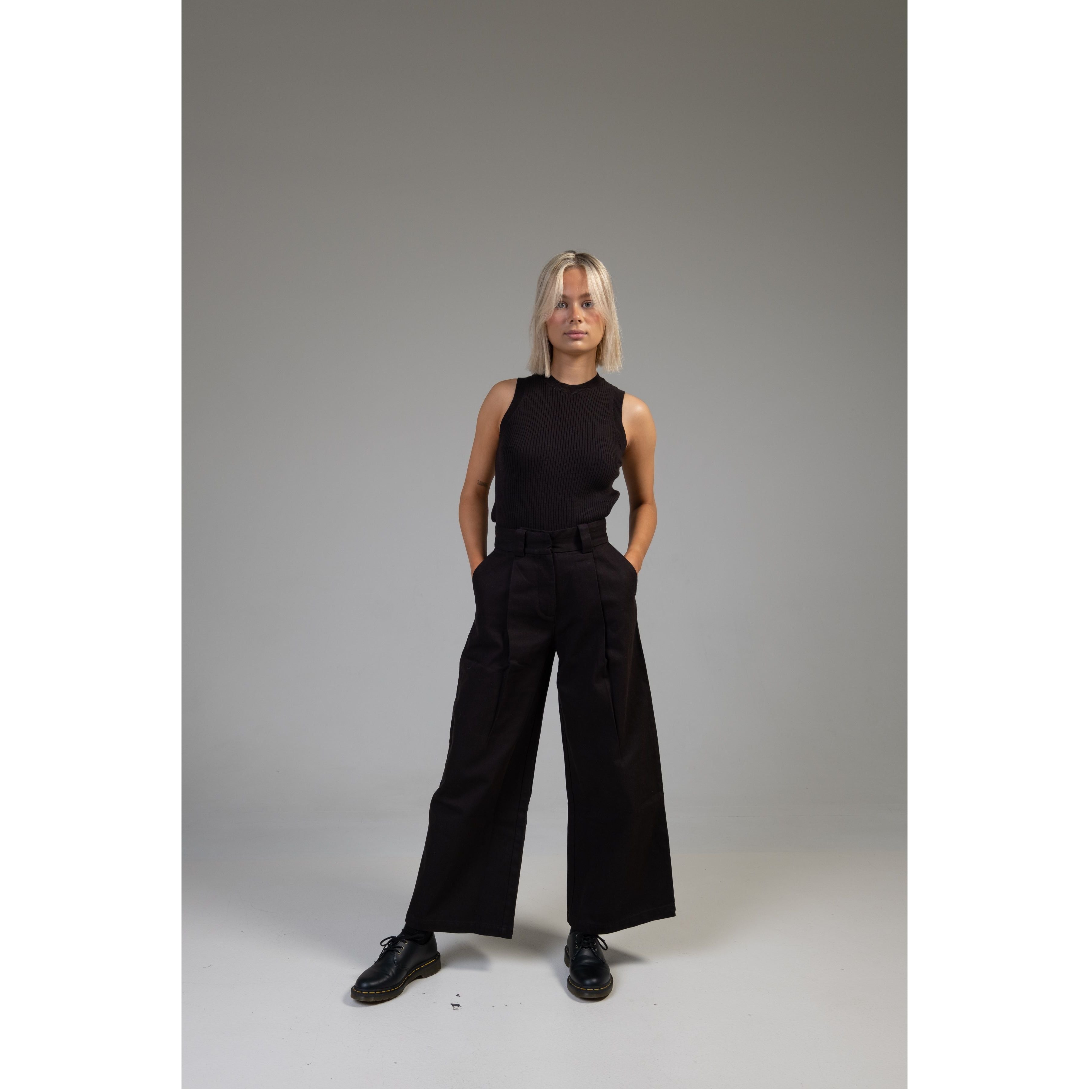 1924 High & Wide Leg Trouser - Char Black