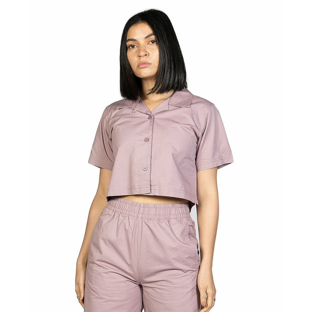 Cropped Camp Collar Elderberry