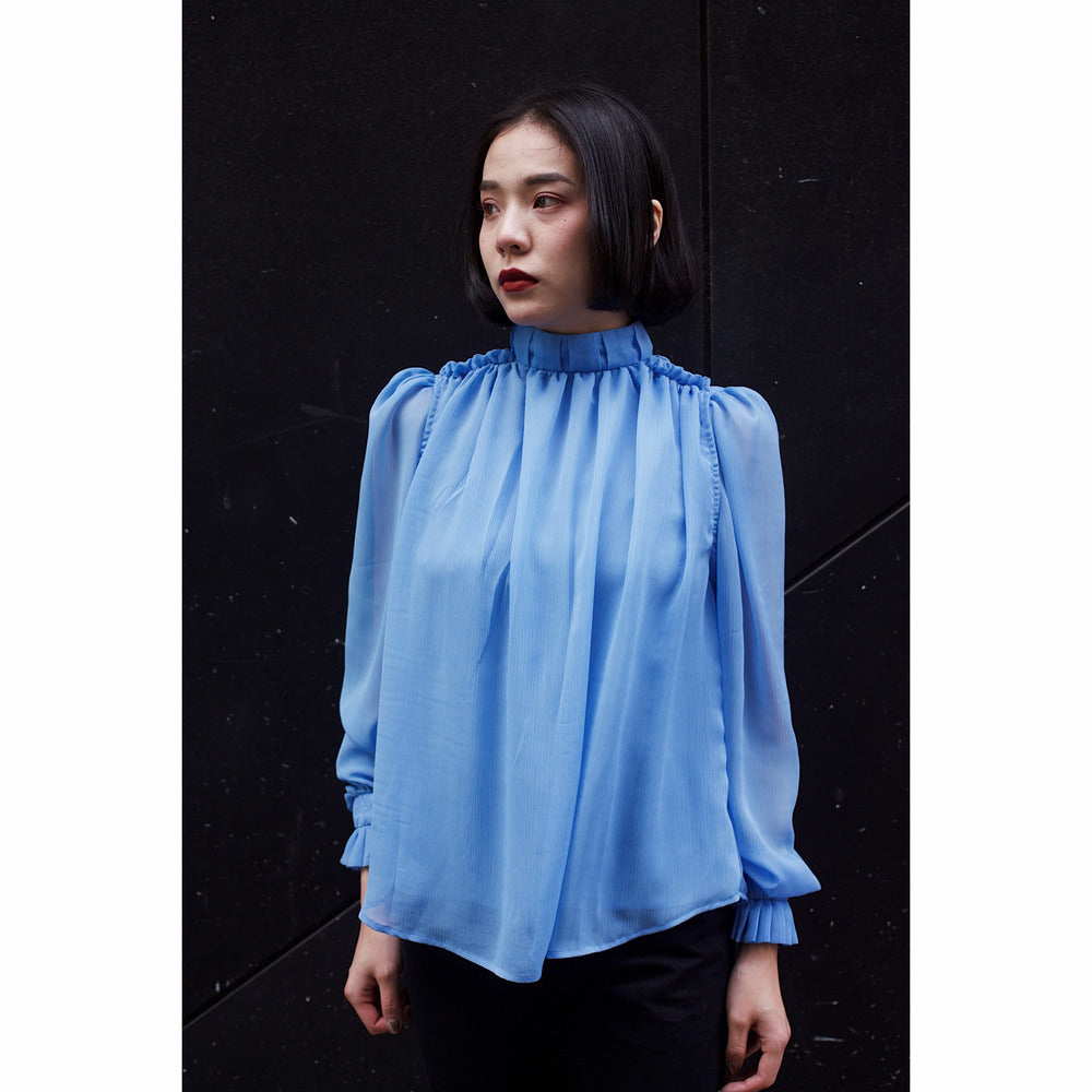 High neck blouse - Blue - nowa.