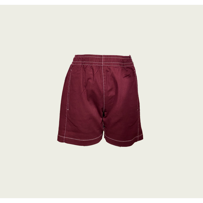 Twill shorts with Contrast Stitching - Bordeaux