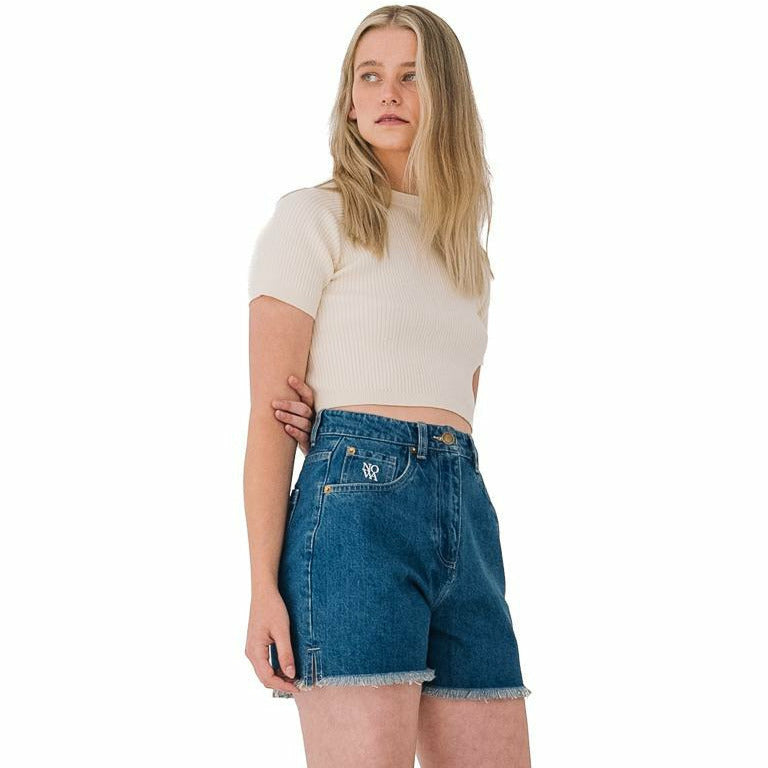 Ribbed Short Sleeve Top in Pearled Ivory