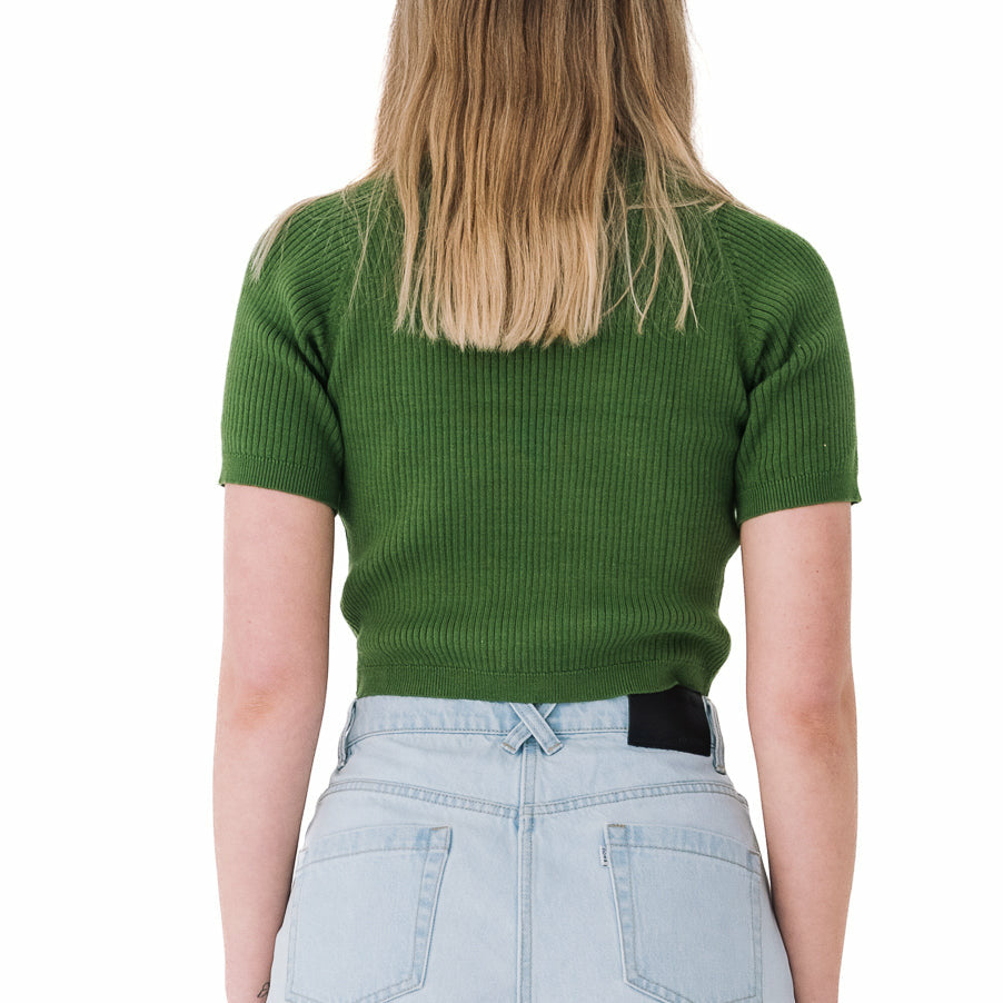 Ribbed Short Sleeve Top in Garden Green