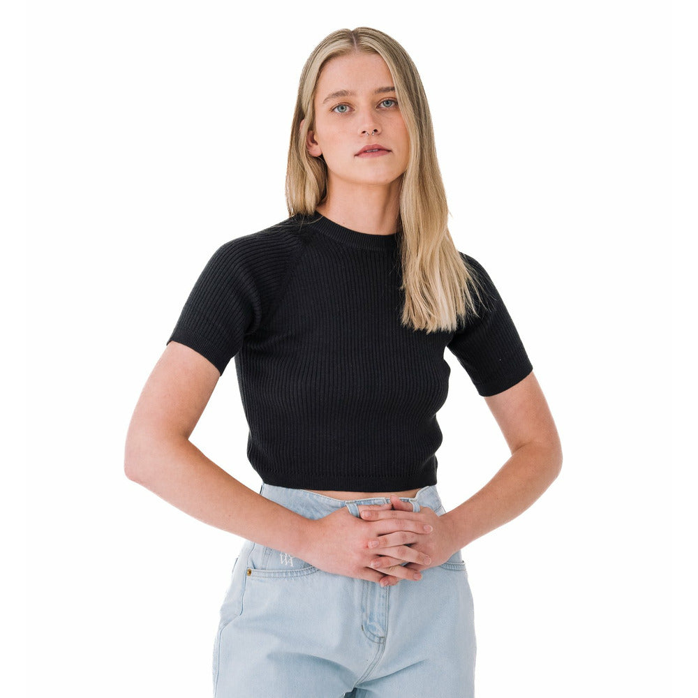 Ribbed Short Sleeve Top in Black
