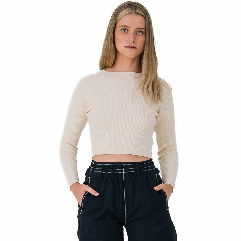Ribbed Long Sleeve Top in Pearled Ivory