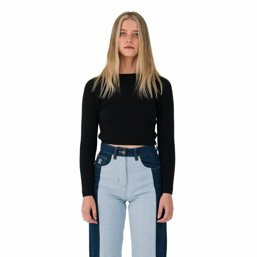 Ribbed Long Sleeve Top in Black