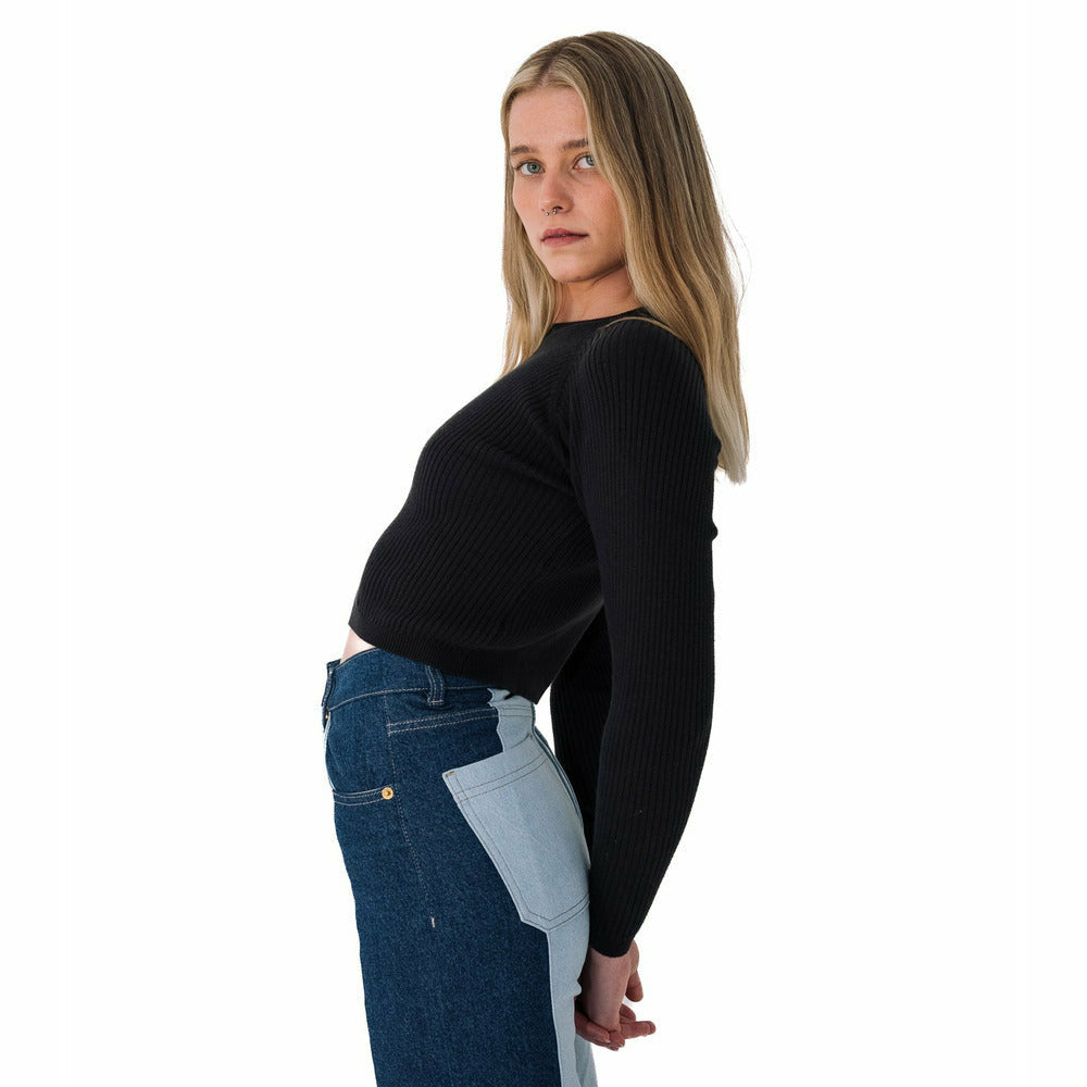 Ribbed Long Sleeve Top in Black