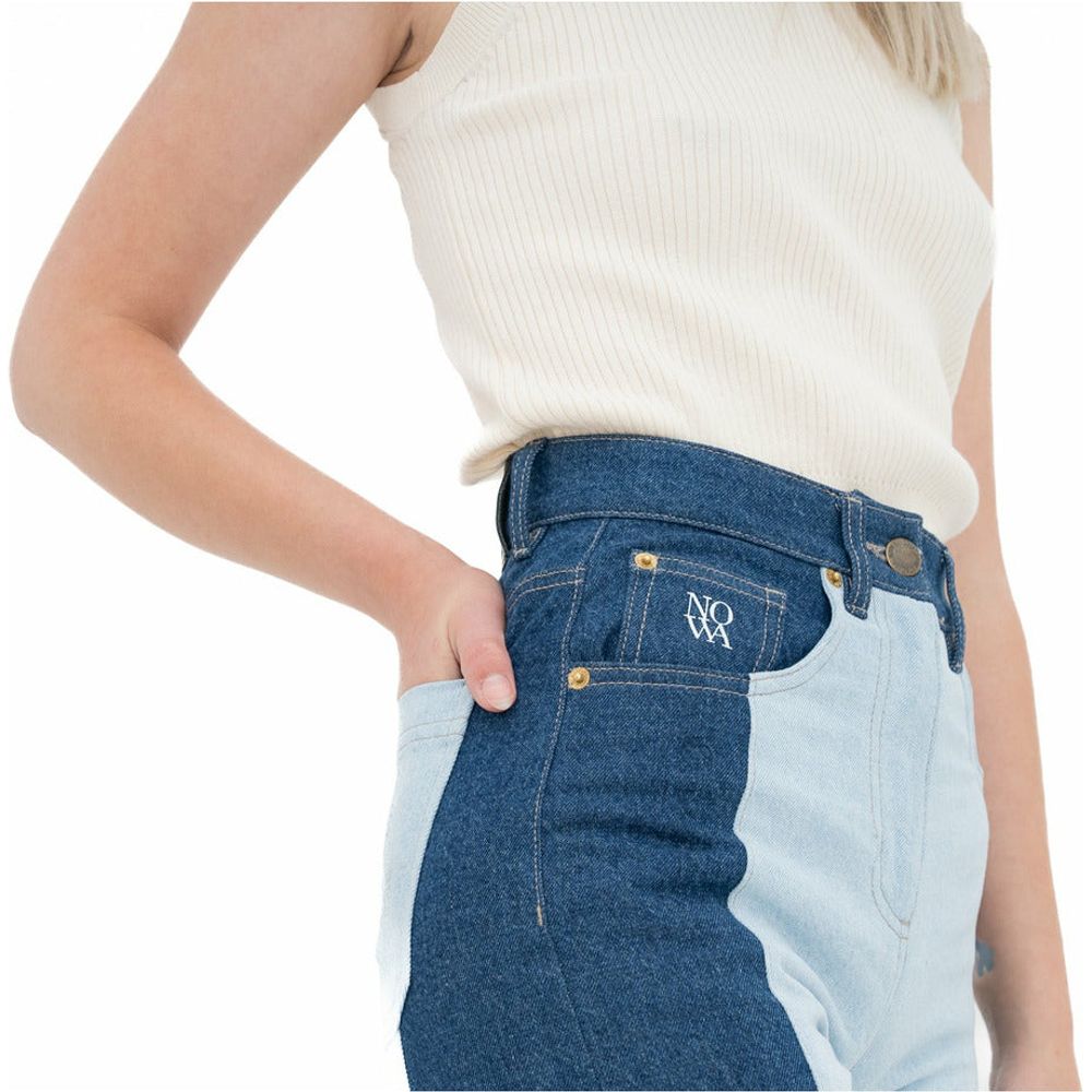 1973 High Two Tone Panel Denim Pant