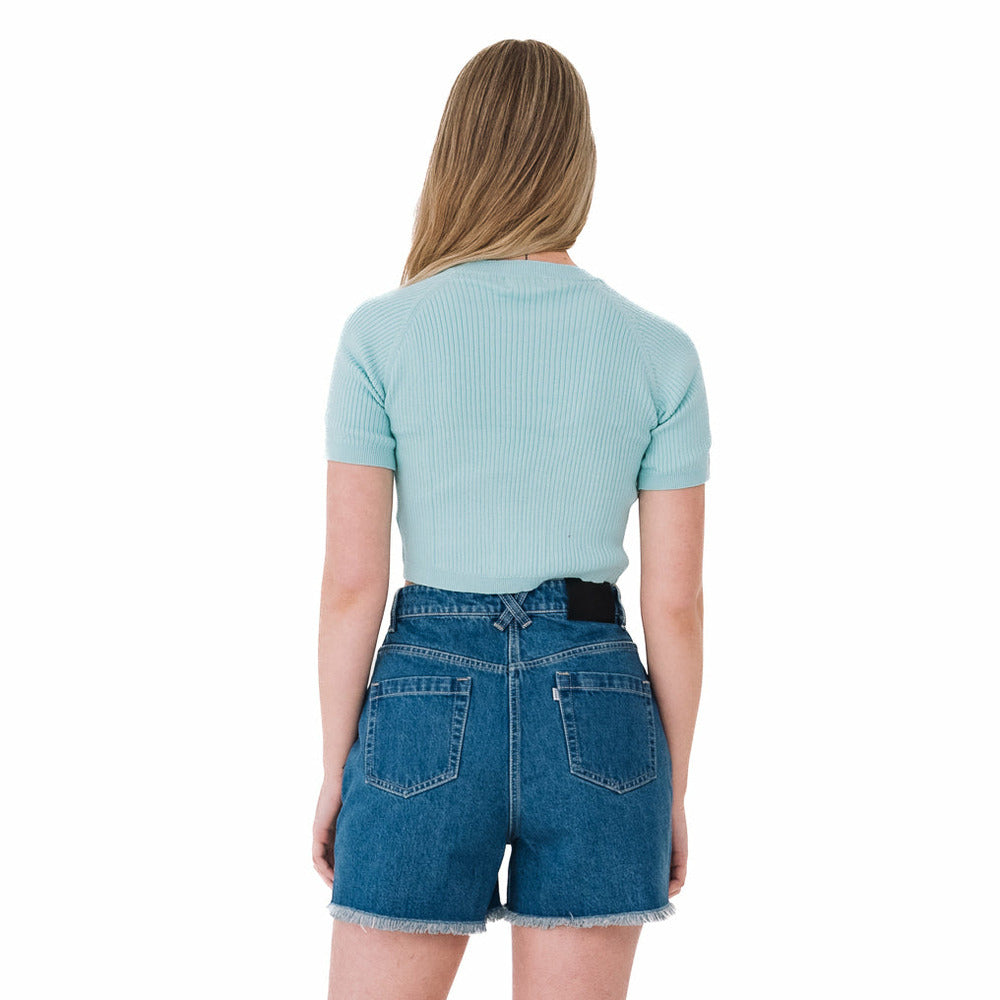 Ribbed Short Sleeve Top in Pastel Turquoise